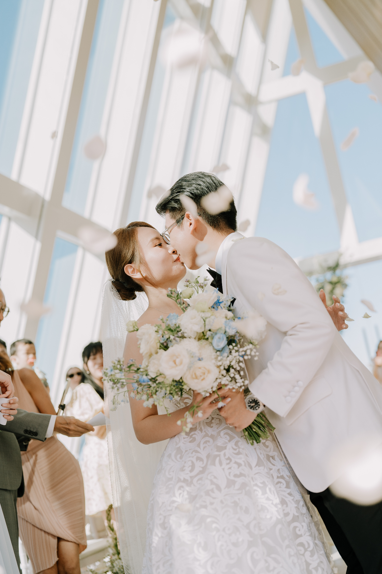 Bali chapel wedding ceremony kiss